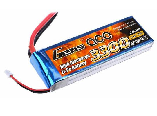 Аккумулятор LiPo GensAce - 7.4В 3300мАч 60C (2S1Р, разъём T-Plug) - B-60C-3300-2S1P T-PLUG