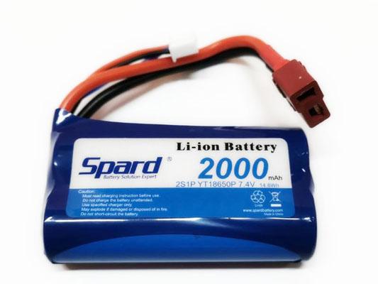 Аккумулятор Li-Ion Spard 2000mAh, 7,4V, 15C, T‐plug для Remo Hobby 1/16, WLToys 12428 YT18650P