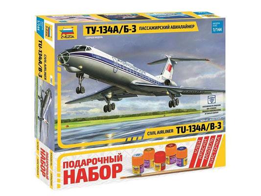 Модель Сборная ZVEZDA Авиалайнер Пассажирский ТУ-134А/Б-3, подарочный набор, 1:144