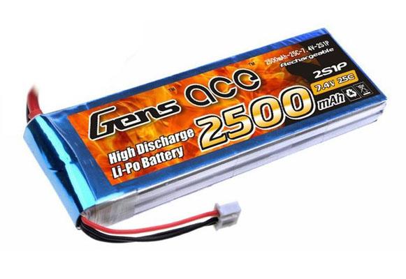 Аккумулятор LiPo GensAce - 7.4V 2500 mah 25C (2S1P, разъём T-Plug) B-25C-2500-2S1P