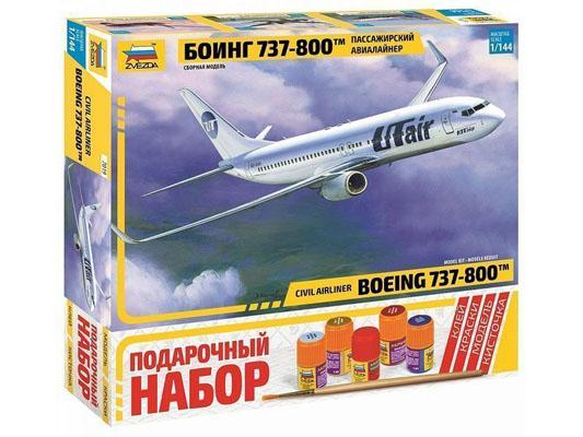 Модель сборная ZVEZDA Авиалайнер Пассажирский Боинг 737-800 подарочный набор, 1:144