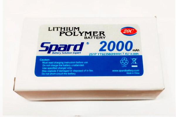 Аккумулятор Li-Po Spard 2000mAh, 7,4V, 20C, T‐plug для Remo Hobby 1/16, Himoto 1/18. YT923560HHHH