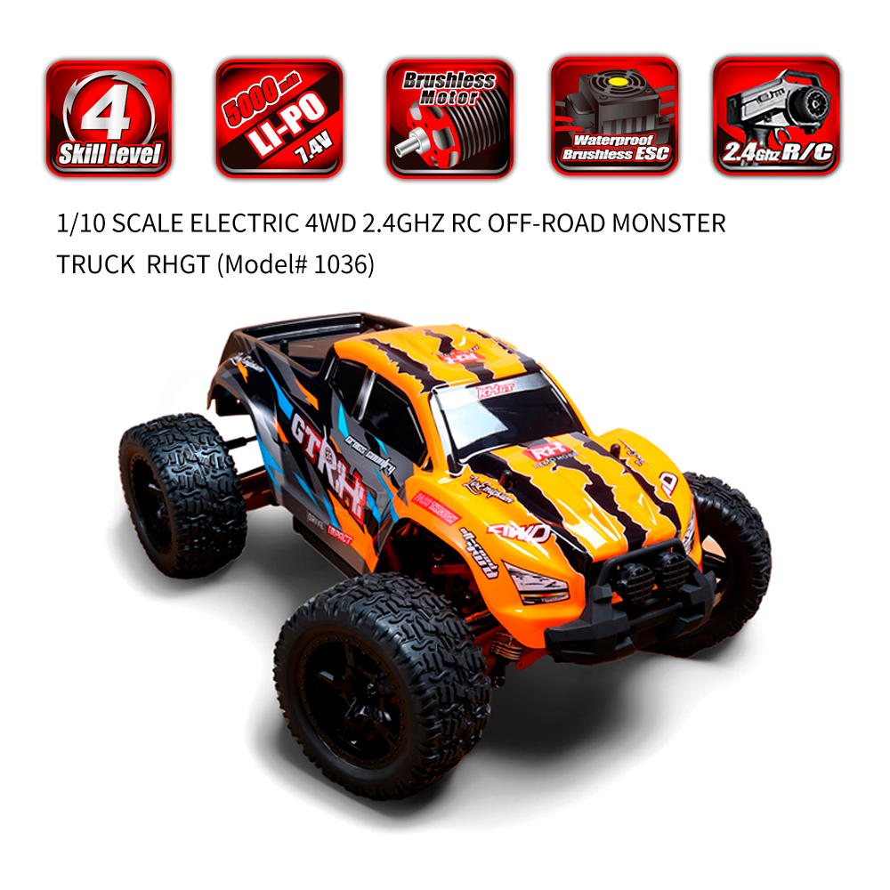 Радиоуправляемая машина монстр Remo Hobby SCALE 4WD OFF-ROAD 1:10 Brushless RTR 2.4G  RH1036 GT Orange