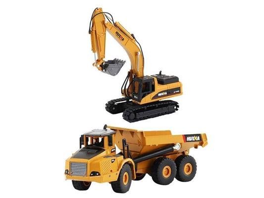 Металлический экскаватор с ковшом и самосвал Hui Na Toys 1/50 - HN1611
