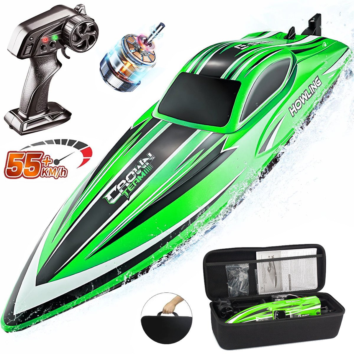 Радиоуправляемый катер HJ toys / HongXunJie Chasing Waves PRO с сумкой (41 см, 55 км/ч, Brushless) - HJ818PRO-GREEN-BAG