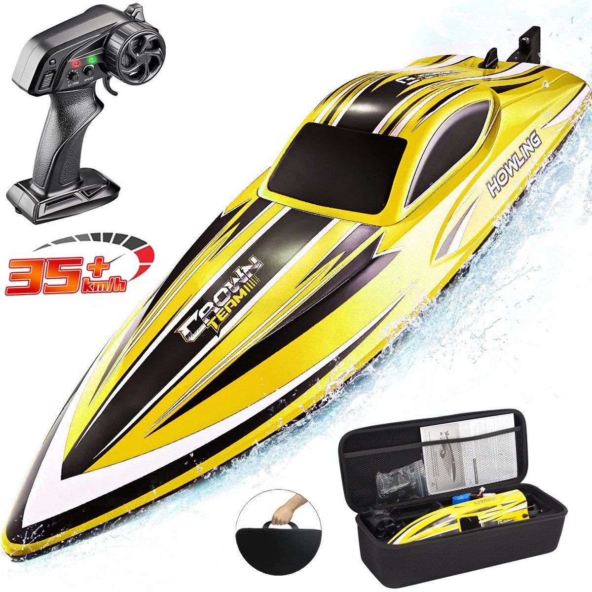 Радиоуправляемый катер HJ toys / HongXunJie Chasing Waves с сумкой (41 см, 35 км/ч) - HJ818-YELLOW-BAG