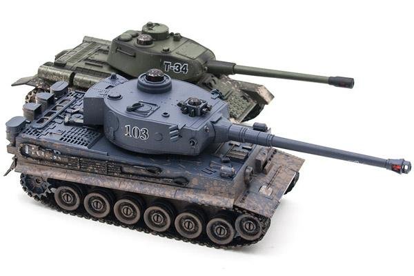 Радиоуправляемый танковый бой T34 Tiger масштаб 1:28 с эффектом грязи ZEGAN 99824D