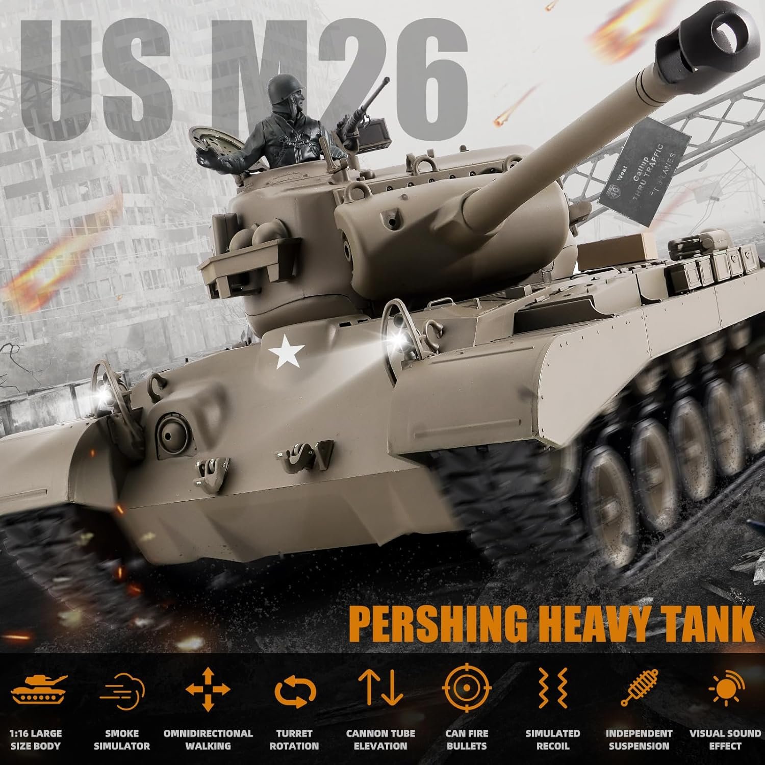 Радиоуправляемый танк Heng Long Snow Leopard USA M26 V7.0 масштаб 1:16 - 3838-1 V7.0