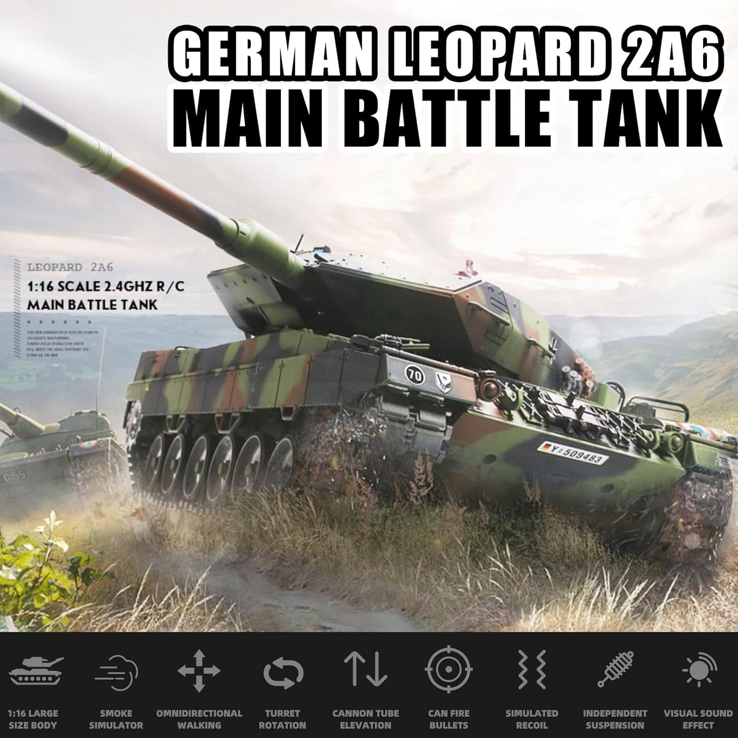 Радиоуправляемый танк Heng Long Leopard 2 A6 Upgrade V7.0 2.4G 1/16 RTR - 3889-1Upg V7.0