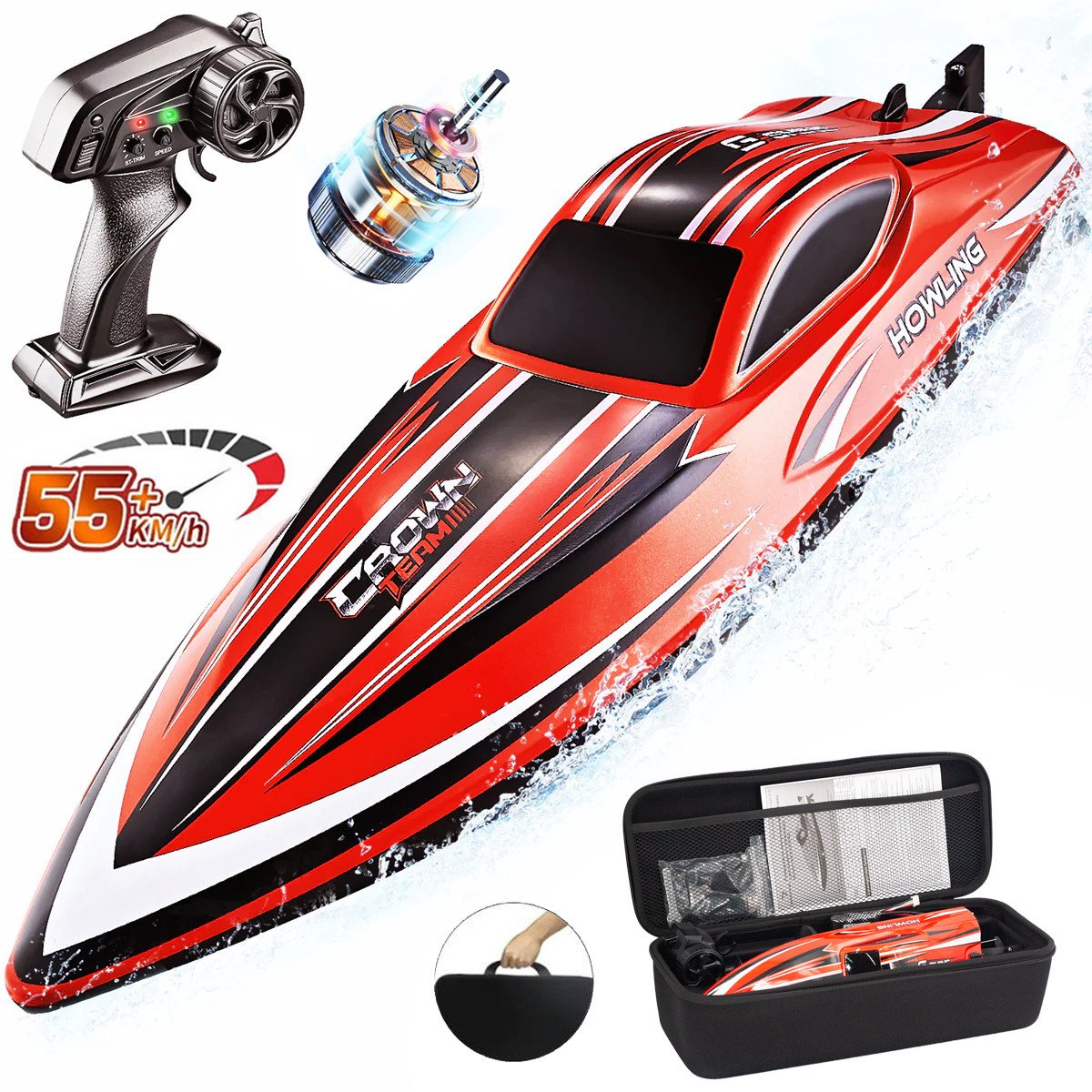 Радиоуправляемый катер HJ toys / HongXunJie Chasing Waves PRO с сумкой (41 см, 55 км/ч, Brushless) - HJ818PRO-RED-BAG