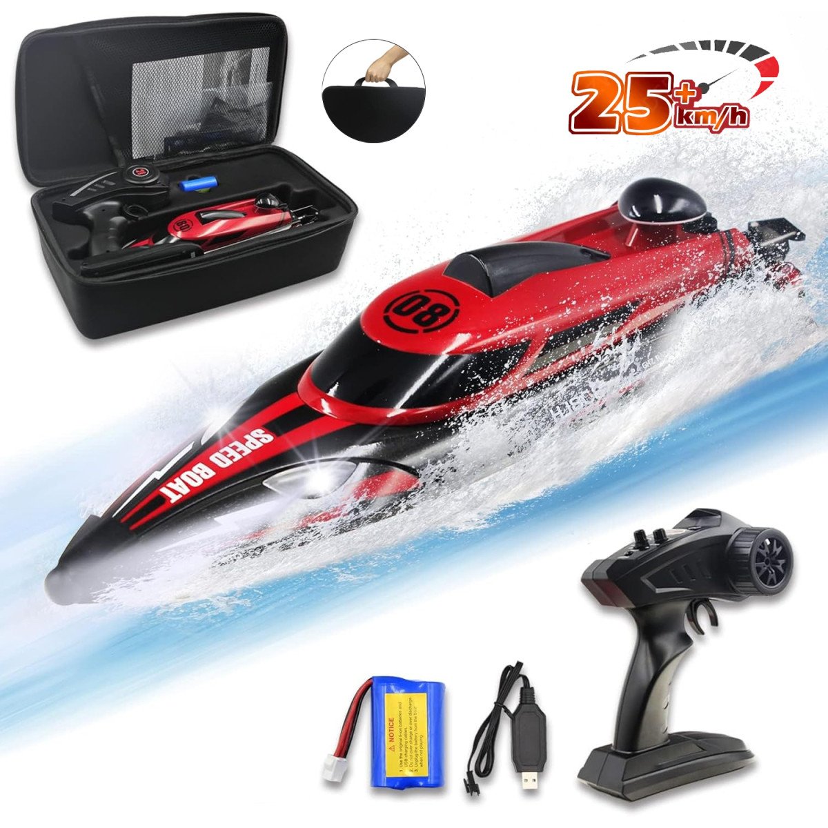 Радиоуправляемый катер HJ Toys Red SpeedBoat с сумкой (36 см, 25 км/ч) - HJ808-A1-BAG
