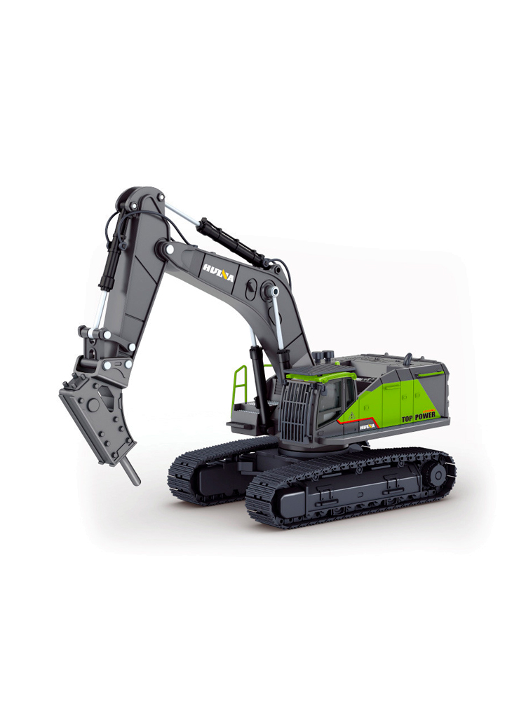 Металлический экскаватор с отбойным молотом HUI NA TOYS масштаб 1:50 - HN1723-GREEN