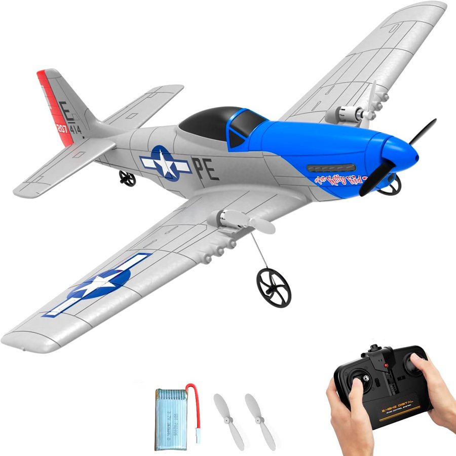Радиоуправляемый самолет Volantex RC Mustang 400мм (синий) 2.4G 2ch LiPo RTF with Gyro - EXA76203B