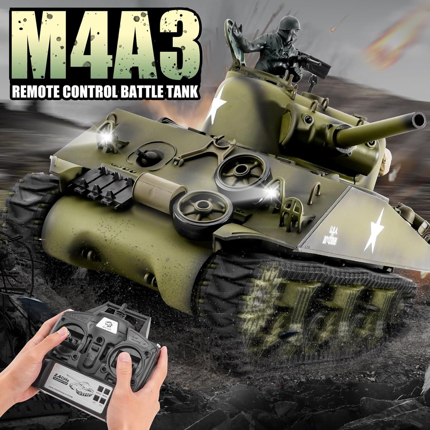 Радиоуправляемый танк Heng Long U.S. M4A3 Sherman 1:16 - 3898-1 V7.0