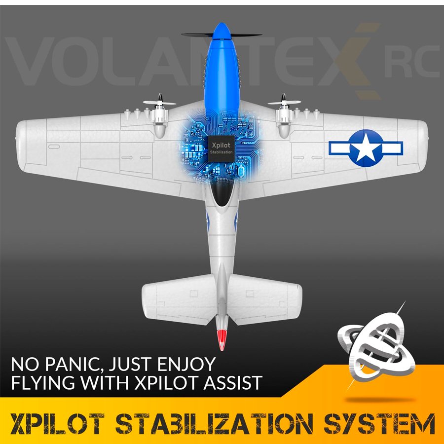 Радиоуправляемый самолет Volantex RC Mustang 400мм (синий) 2.4G 2ch LiPo RTF with Gyro - EXA76203B