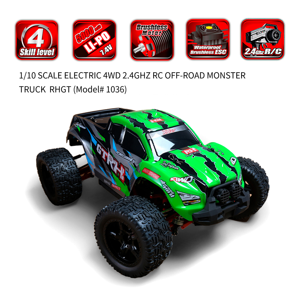 Радиоуправляемая машина монстр Remo Hobby SCALE 4WD OFF-ROAD 1:10 Brushless RTR 2.4G  RH1036 GT Green