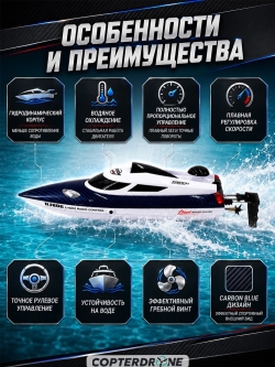 Радиоуправляемый катер HJ Toys Blue SuNew с сумкой (47 см, 35 км/ч, акб 3000 mAh) - HJ806B-CARBON-BLUE