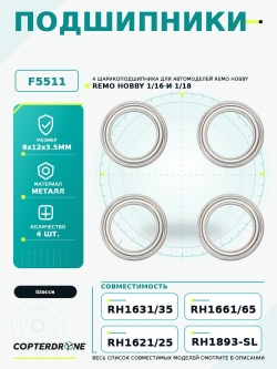 Подшипники 8x12x3.5 для Remo Hobby 1/16 и RH1893 - B5511