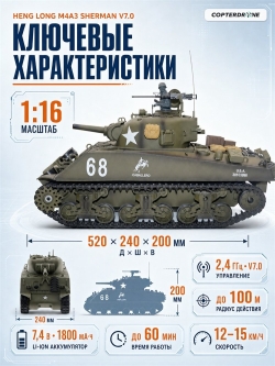 Радиоуправляемый танк Heng Long U.S. M4A3 Sherman 1:16 - 3898-1 V7.0