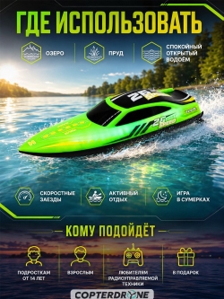 Радиоуправляемый катер HJ Toys NeptuBlade (25 км/ч, 32 см, 30 мин, 7 видов подсветки) - HJ826B-GREEN
