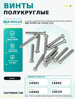 Винты с полукруглой головкой 2х12мм для автомоделей MJX 1/14, 1/16, 12шт - MJX-M2123