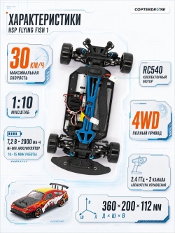 Радиоуправляемая машина для дрифта HSP Flying Fish 1 - 1:10 4WD - 94123-12318 Corolla AE86