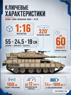 Радиоуправляемый танк Heng Long ISR Merkava MK- IV Upgrade V7.0 2.4G 1/16 RTR - 3958-1Upg V7.0