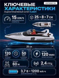 Радиоуправляемый катер CS Toys (15 км/ч, 25 см, 2 часа игры) - HJ821-WHITE