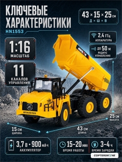 Радиоуправляемый грузовик карьерный самосвал HUI NA TOYS масштаб 1:16 2.4G - HN1553