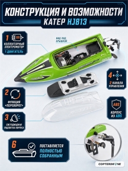 Радиоуправляемый катер RARIDS (36 см, 25 км/ч) - HJ813-GREEN