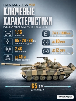 Радиоуправляемый танк Heng Long Type 90 Russia 1:16 RTR 2.4G - 3938-1 V7.0