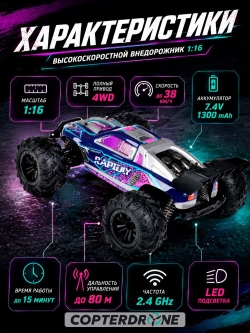 Радиоуправляемый внедорожник Suchiyu Rapidly 4WD 1:16 - SCY-16101-PURPLE