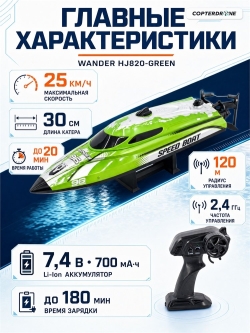 Радиоуправляемый катер CS Toys Wander (30 см, LED, 25 км/ч) - HJ820-GREEN