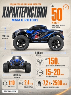 Радиоуправляемая машина монстр Remo Hobby RH1031 4WD RTR 1:10 2.4G - RH1031-BLUE