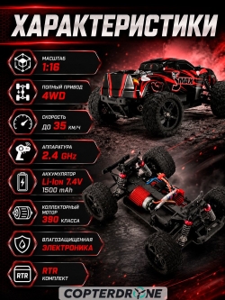 Радиоуправляемый монстр Remo Hobby Monster SMAX 1:16 4WD RTR RH1631-RED