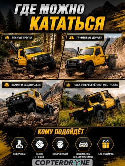 Радиоуправляемая машина MN MODEL, внедорожник с лебедкой Land Cruiser 1:12, 2,4 ГГц, RTR, 4WD - MN-82T-YELLOW