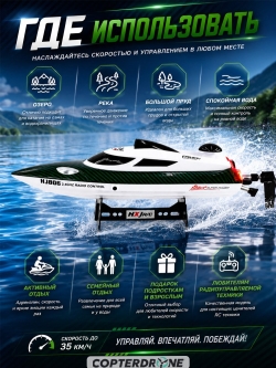 Радиоуправляемый катер HJ Toys Green SuNew с сумкой (47 см, 35 км/ч, акб 3000 mAh) - HJ806B-CARBON-GREEN