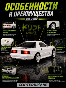 Радиоуправляемая машина для дрифта LD RC масштаб 1:18 2WD 2.4G RX-7 1802-White