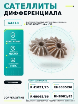 Внутренние сателлиты дифференциала 13T для Remo Hobby 1/10, 2шт., аналог TRA6882X - G4313