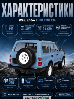 Радиоуправляемый внедорожник WPL Land Cruiser LC80 4WD - WPLD-54-BLUE