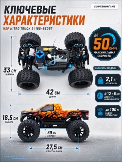 Радиоуправляемый монстр HSP Nitro Off Road Monster Truck 4WD RTR масштаб 1:10 2.4G 94188-88067