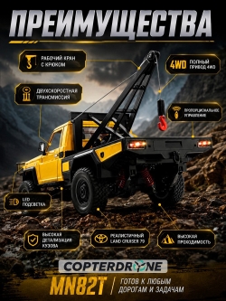 Радиоуправляемая машина MN MODEL, внедорожник с лебедкой Land Cruiser 1:12, 2,4 ГГц, RTR, 4WD - MN-82T-YELLOW