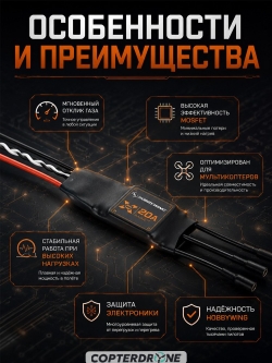 Бесколлекторный регулятор Hobbywing XRotor-20A-Wire Leaded - HW-30901011