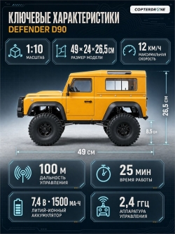 Радиоуправляемая машина внедорожник MN MODEL Defender D90 (желтый) RTR 4WD масштаб 1:10 2.4G - MN-999|YELLOW