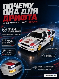 Радиоуправляемая машина для дрифта LD RC масштаб 1:28 4WD 2.4G Audi Quattro S1 - 2804PRO White
