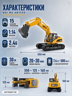 Радиоуправляемый экскаватор HUI NA 15CH масштаб 1:14 2.4G - HN1535