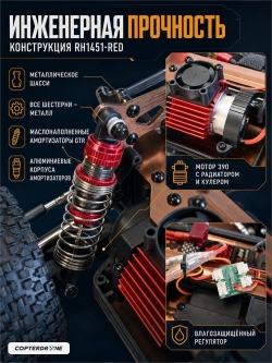 Радиоуправляемая багги Remo Hobby (красный) 4WD 2.4G 1/14 RTR - RH1451-RED