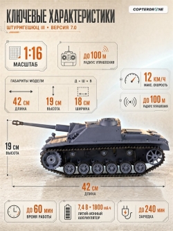 Радиоуправляемый танк Heng Long Sturmgeschutz III (Германия) Upg V7.0 масштаб 1:16 - 3868-1Upg V7