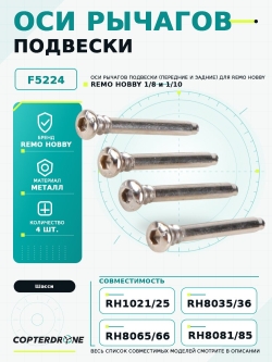 Оси рычагов подвески (передние и задние) для Remo Hobby, 4 шт., аналог TRA6834 - F5224