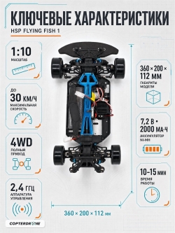 Радиоуправляемая машина для дрифта HSP Flying Fish 1 - 1:10 4WD - 94123-12309 350Z